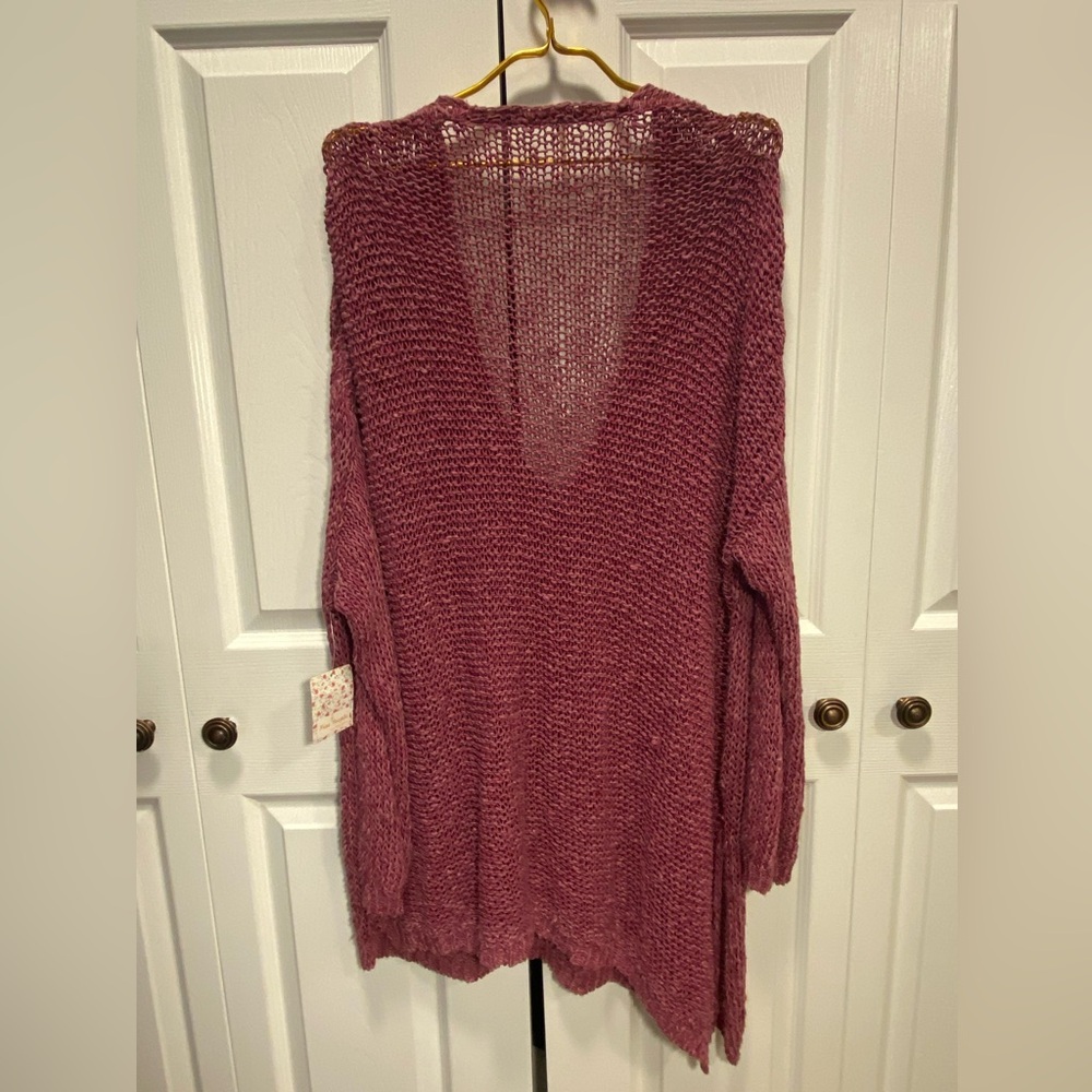 NWT Free People Pointelle Asymmetrical Knit Sweater Purple Oversized Small $120 - Picture 7 of 13